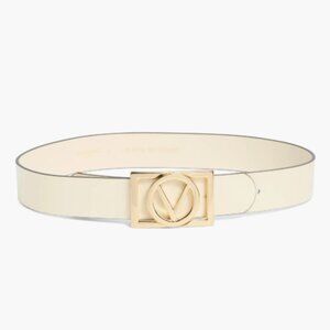 Valentino leather belt women dolly soave logo buckle, Medium, Ivory color. New.